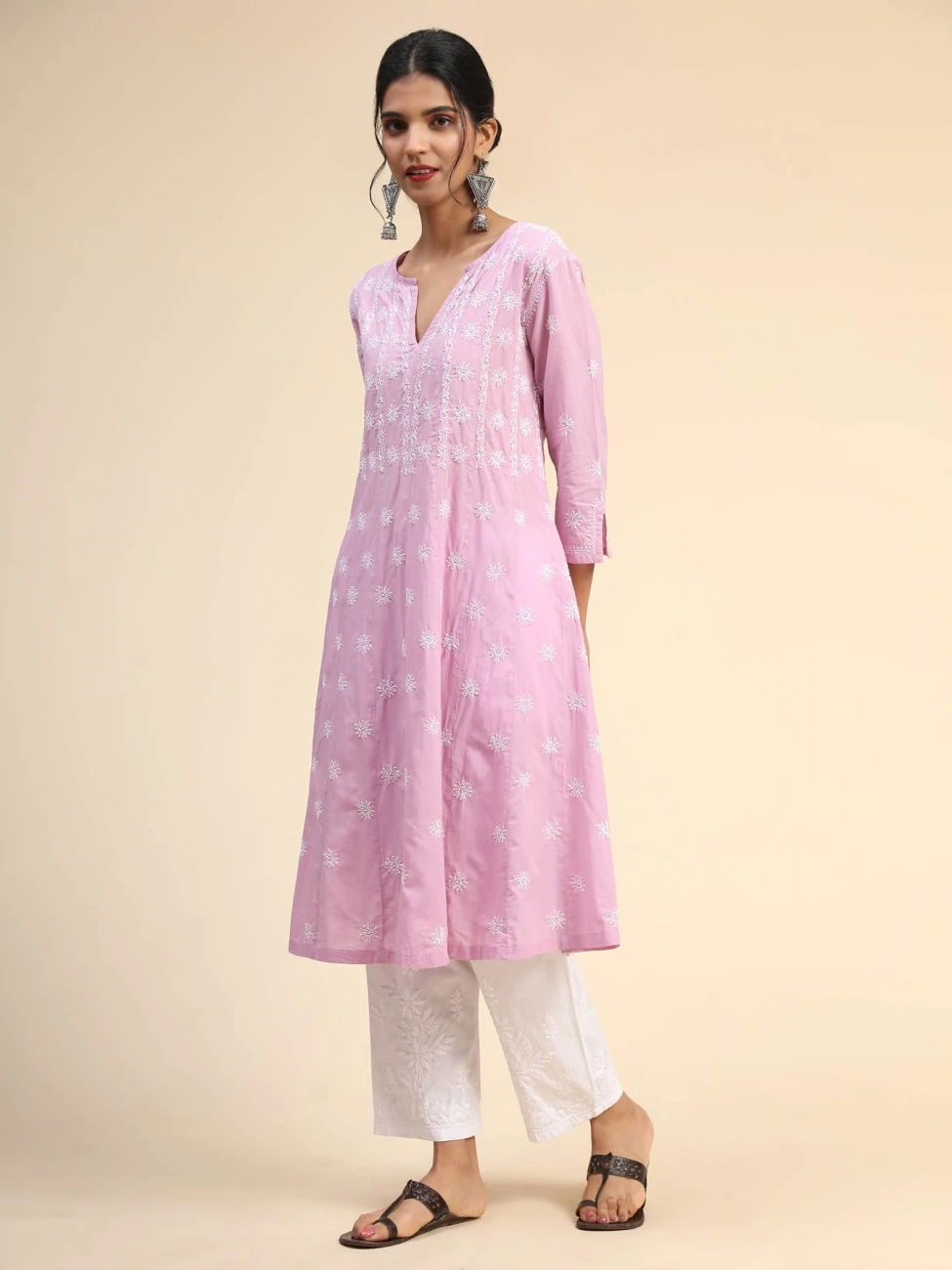 Noor Chikankari Hand Embroidery Anarkali Dress In Cotton Lavender 6 Noor Chikankari Hand Embroidery Anarkali Dress In Cotton Lavender - Image 4