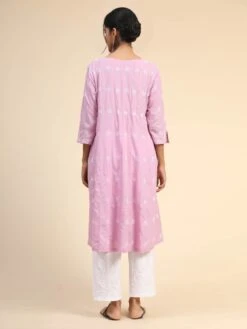 Noor Chikankari Hand Embroidery Anarkali Dress In Cotton Lavender 13 Noor Chikankari Hand Embroidery Anarkali Dress In Cotton Lavender -ZAZU Clothing Shop hklk285