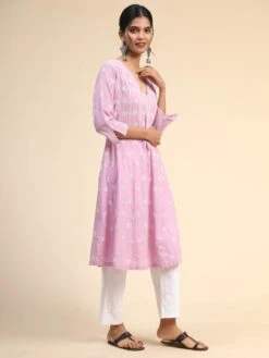 Noor Chikankari Hand Embroidery Anarkali Dress In Cotton Lavender 14 Noor Chikankari Hand Embroidery Anarkali Dress In Cotton Lavender -ZAZU Clothing Shop hklk286