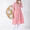 Noor Chikankari Hand Embroidery Anarkali Dress In Cotton Pink -ZAZU Clothing Shop hklk301