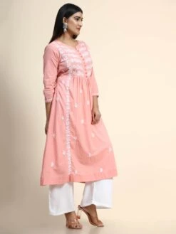 Hand Embroidery Chikankari Dress- -ZAZU Clothing Shop hkzam21pink3