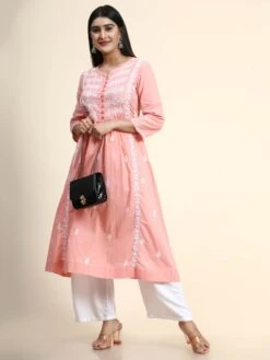 Hand Embroidery Chikankari Dress- -ZAZU Clothing Shop hkzam21pink4