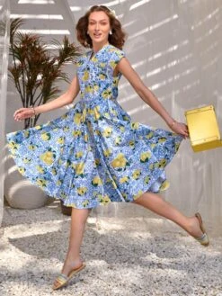 Salerno Cotton Linen Pleated Dress -ZAZU Clothing Shop hof82232