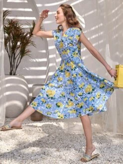 Salerno Cotton Linen Pleated Dress -ZAZU Clothing Shop hof82236