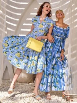 Salerno Cotton Linen Pleated Dress -ZAZU Clothing Shop hof8223b