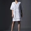 White Pure Cotton Dimensional Patterened Shift Dress -ZAZU Clothing Shop hom1541