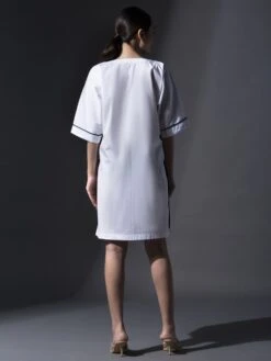 White Pure Cotton Dimensional Patterened Shift Dress -ZAZU Clothing Shop hom1544