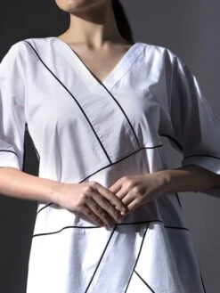 White Pure Cotton Dimensional Patterened Shift Dress -ZAZU Clothing Shop hom154b