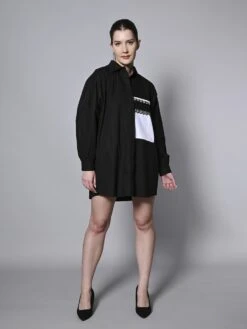 Black Cotton Poplin Shirt Dress -ZAZU Clothing Shop hom2812