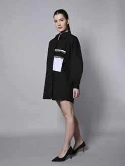 Black Cotton Poplin Shirt Dress -ZAZU Clothing Shop hom2814