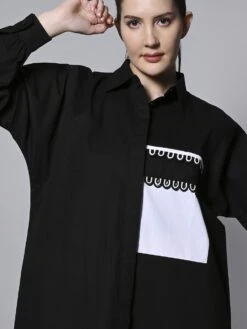 Black Cotton Poplin Shirt Dress -ZAZU Clothing Shop hom281b