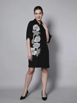 Black Viscose Rayon Shirt Dress -ZAZU Clothing Shop hom2842