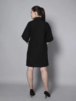 Black Viscose Rayon Shirt Dress -ZAZU Clothing Shop hom2845