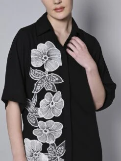 Black Viscose Rayon Shirt Dress -ZAZU Clothing Shop hom284b