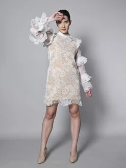 White Nude Organza Dress -ZAZU Clothing Shop hom3192