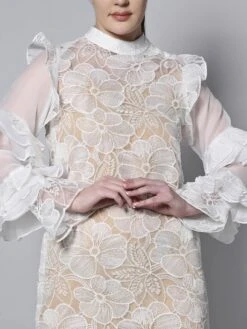 White Nude Organza Dress -ZAZU Clothing Shop hom319b