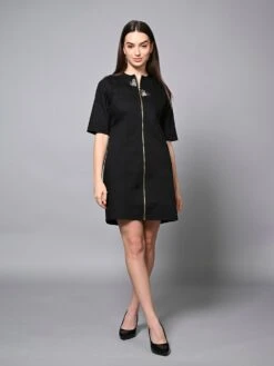 Black Stone Embroidered Jacket Dress