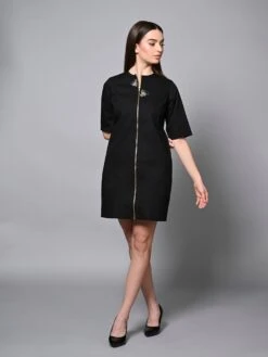 Black Stone Embroidered Jacket Dress -ZAZU Clothing Shop hom3233