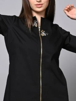 Black Stone Embroidered Jacket Dress -ZAZU Clothing Shop hom323b