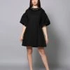 Black Satin Dress -ZAZU Clothing Shop hom3321