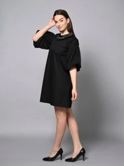 Black Satin Dress -ZAZU Clothing Shop hom3323