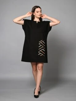 Black Leather Shift Dress -ZAZU Clothing Shop hom3362
