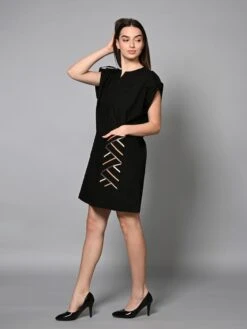 Black Leather Shift Dress -ZAZU Clothing Shop hom3363