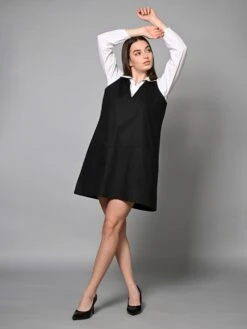 Monochrome Pinafore Dress -ZAZU Clothing Shop hom3412