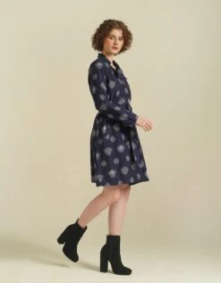 Handwoven Ikat Classic Double Breasted Coat Dress Features A A-Line Silhouette -ZAZU Clothing Shop idrl230013