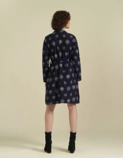 Handwoven Ikat Classic Double Breasted Coat Dress Features A A-Line Silhouette -ZAZU Clothing Shop idrl230014