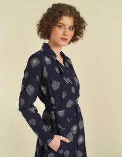 Handwoven Ikat Classic Double Breasted Coat Dress Features A A-Line Silhouette -ZAZU Clothing Shop idrl230015