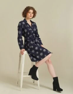 Handwoven Ikat Classic Double Breasted Coat Dress Features A A-Line Silhouette -ZAZU Clothing Shop idrl230016