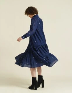 Handwoven Jamdani A Minimalistic Tiered Shirt Dress Featuring High Collar Neck -ZAZU Clothing Shop idrl230035