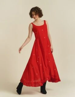 Handwoven Jamdani Flare Dress With Back Zipper -ZAZU Clothing Shop idrl230093