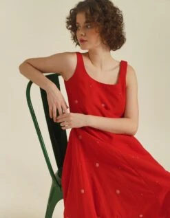 Handwoven Jamdani Flare Dress With Back Zipper -ZAZU Clothing Shop idrl230096