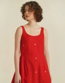 Handwoven Jamdani Flare Dress With Back Zipper -ZAZU Clothing Shop idrl23009b