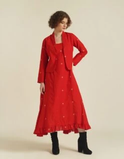 Handwoven Jamdani Flare Dress With Jacket