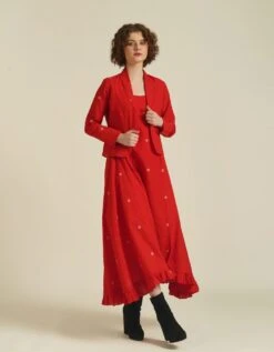 Handwoven Jamdani Flare Dress With Jacket -ZAZU Clothing Shop idrl230104