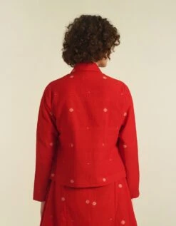 Handwoven Jamdani Flare Dress With Jacket -ZAZU Clothing Shop idrl230105