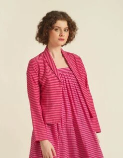 Handwoven Jamdani Classic Strap Dress With Jacket -ZAZU Clothing Shop idrl230134