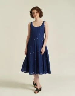 Handwoven Jamdani Deep Square Neck Fit And Flare Dress