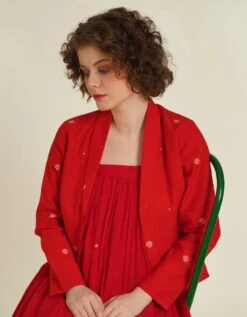 Handwoven Jamdani Classic Starp Dress With Jacket -ZAZU Clothing Shop idrl230275