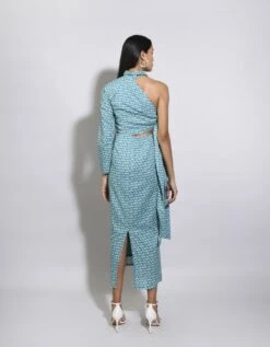 Aqua Floral Printed One Shoulder Dress -ZAZU Clothing Shop itarasp9583
