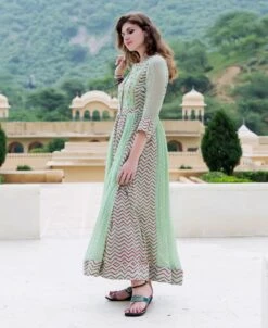 Mint Green Chiffon Anarkali Dress With Solid Pants -ZAZU Clothing Shop iw7053