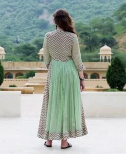 Mint Green Chiffon Anarkali Dress With Solid Pants -ZAZU Clothing Shop iw7054