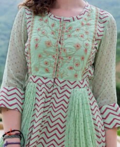 Mint Green Chiffon Anarkali Dress With Solid Pants -ZAZU Clothing Shop iw705b