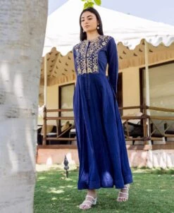 Royal Blue Printed And Embroidered Dress -ZAZU Clothing Shop iw9853