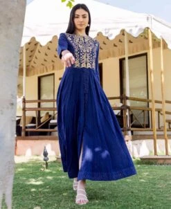 Royal Blue Printed And Embroidered Dress -ZAZU Clothing Shop iw9854