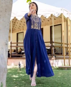 Royal Blue Printed And Embroidered Dress -ZAZU Clothing Shop iw9855