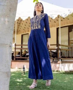 Royal Blue Printed And Embroidered Dress -ZAZU Clothing Shop iw9856